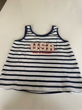 Zara Navy & White Striped Tank Top with Red USA Patch